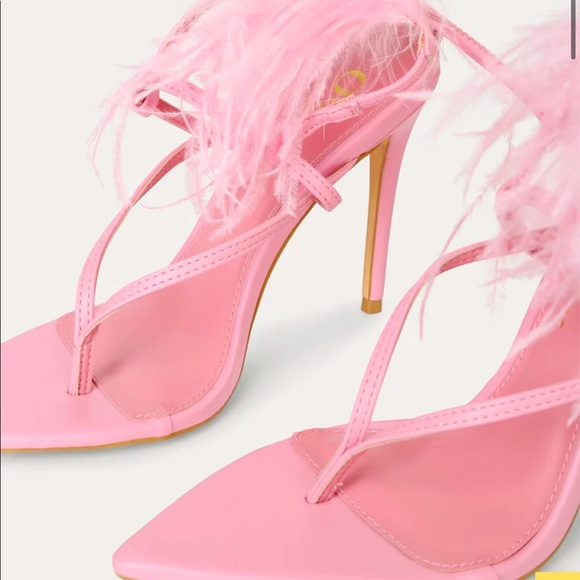 SALE ⭐️ Lulu's Pink Feather Wrap Up Heels gold #pink authentic genuine namebrand - Picture 6 of 17